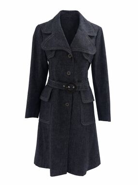 Women's Denim Belted Wool-Blend Coat